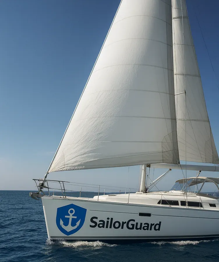 A sailing yacht with SailorGuard at sea